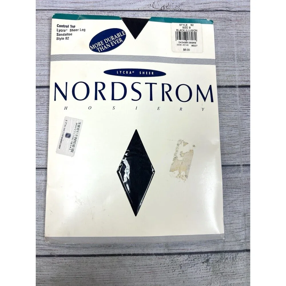 Nordstrom Vintage Sheer To Waist Lycra Hosiery Style 92 Black Illusion Sz B NEW